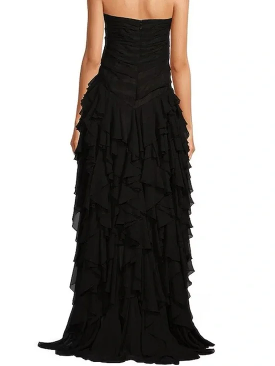 Muse by Marchesa Dahlia Chiffon Ruched Cascading Formal Maxi Dress - Picture 3 of 10